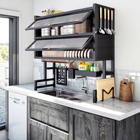 Meuble sous-évier métallique double niveau de haute qualité pour cuisine, avec égouttoir à vaisselle et bols, et rangement de comptoir, design anti-poussière