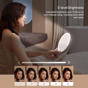 Borsa per il Trucco Impermeabile <span class=keywords><strong>con</strong></span> <span class=keywords><strong>Specchio</strong></span> LED a 5 Livelli di Luminosità, Organizer Cosmetico Pieghevole per Viaggi e Conservazione - Product Image 6