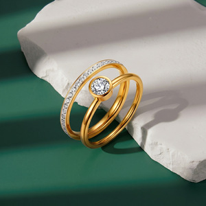 Minimalist Waterproof Tarnish Free 18K <b>Gold</b> PVD Plated Stainless Steel <b>Ring</b> <b>Set</b> Bezel Setting Round CZ Solitaire Stacking <b>Rings</b> - Product Image 5