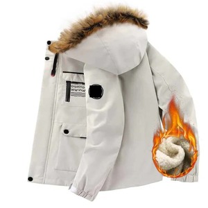 <span class=keywords><strong>Parka</strong></span> matelassée pour hommes tenue quotidienne longue décontractée chaude hiver couleur unie courte doudoune col en fourrure chapeau velours granulaire - Product Image 4