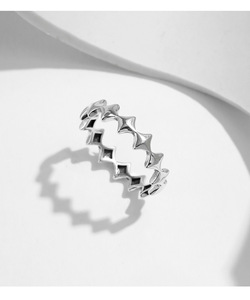S925 Sterling Silver Adjustable <b>Open</b> <b>Ring</b> Alternating Star And Square Black Zircon Stackable Trendy Finger Jewelry For Ladies - Product Image 2