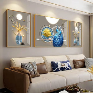Paon salon <span class=keywords><strong>peinture</strong></span> décorative style simple murale <span class=keywords><strong>moderne</strong></span> lumière luxe <span class=keywords><strong>triptyque</strong></span> canapé fond tenture murale <span class=keywords><strong>peinture</strong></span> - Product Image 6