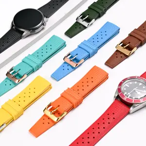 Penjualan terlaris tali tropis 18 20 22mm FKM karet jam tangan Band silikon lembut karet olahraga menyelam gelang