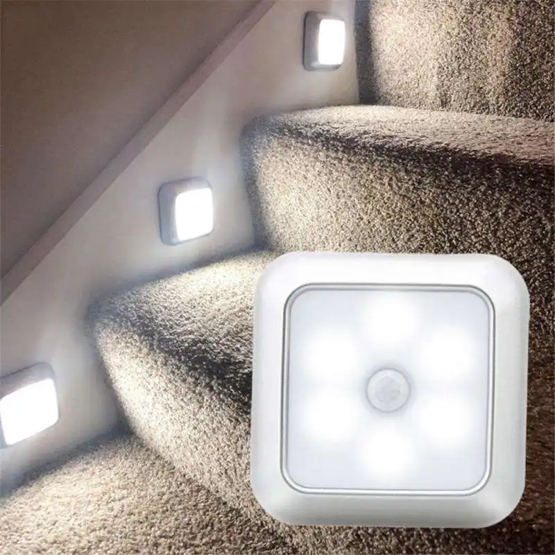 Lampu LED Sensor Gerak Bertenaga Baterai Lampu Malam Lampu Tangga Nirkabel Lampu Dinding Kamar Tidur untuk Lemari Toilet Lemari Pakaian Rumah