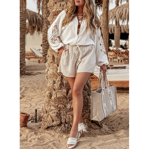 Dear-Lover Phụ Nữ Quần Áo Thêu Kết Cấu Nút Áo Sơ Mi Cotton - Product Image 3