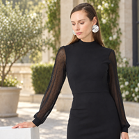 Robe décontractée pour femmes, manches longues en maille, col montant, robe midi noire unie, vente en gros personnalisée pour femmes