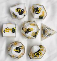 Jeu de dés en résine blanche à motif chat, dés polyédriques à chiffres dorés, dés de jeu mignons pour jeux de rôle et jeux de société