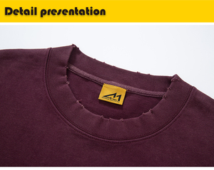 T-shirt en coton épais 430 g/m² OEM, double fil 16s, détails vieillis, coupe ample à épaules tombantes pour homme - Product Image 3