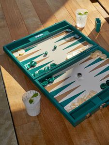 Sang Trọng 15 Inch Cao Cấp Backgammon Bộ Cho Người Lớn Xách Tay Chiến Lược Da Màu Xanh - Product Image 6