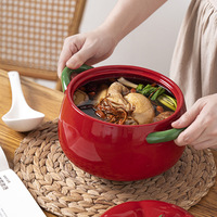 Bol à soupe/ramen en céramique TG-capacity, mignon en forme de tomate, avec couvercle de couleur sous-glaçure de haute qualité et doubles poignées anti-brûlures