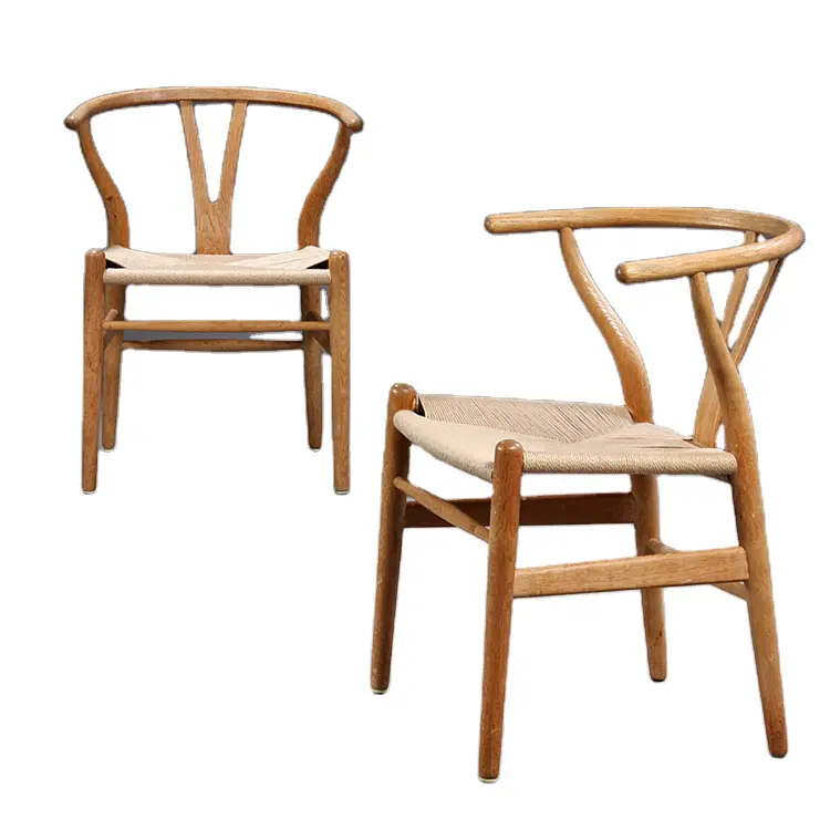 Chaise de salle à manger en bois à dossier bas avec siège en corde tissée chaises en rotin en bois massif