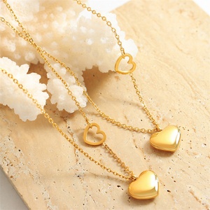 สร้อยคอชุบทองคำแท้แบบโชคเกอร์ ดีไซน์จี้รูปหัวใจคู่ ยอดนิยม - Product Image 2