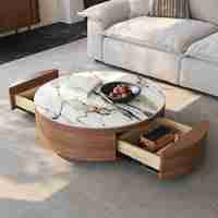 Table basse de luxe pour salon, décoration élégante en pierre, plateau en marbre naturel