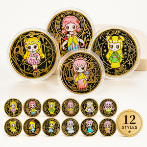 Monedas Coleccionables de Anime de las 12 <span class=keywords><strong>Constelaciones</strong></span>, Moneda de Recuerdo Chapada en Oro con Diseño de Dibujos Animados del Zodiaco, Monedas <span class=keywords><strong>Personalizadas</strong></span> de Anime de las 12 <span class=keywords><strong>Constelaciones</strong></span> - Product Image 5