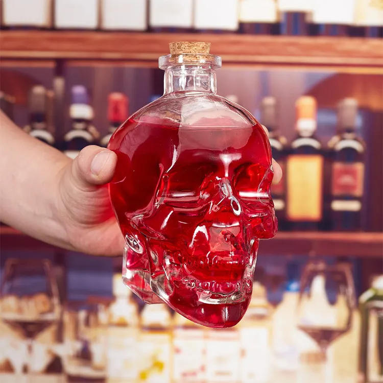 100ml 180ml 400ml 750ml whiskey tequila alcohol liquor empty crystal vodka glass decanter skull bottle with cork stopper