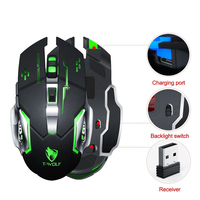 Souris de jeu sans fil 2.4G, rétroéclairage RGB, capteur optique ergonomique rechargeable, 6 boutons, souris silencieuse pour PC portable