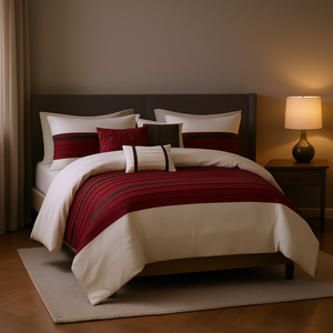 Ensemble de couette 7 pièces rayé moderne pour la maison, 100% polyester, lavable en machine - Product Image 2