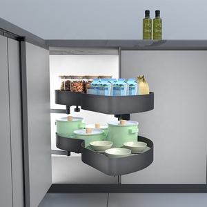 Modern 2-Tier <b>Sliding</b> Kitchen Cabinet Organizer Blind Corner <b>Swing</b> Tray Pull Out Basket In-Cabinet Installation Space-Saving Swi - Product Image 4