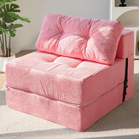 COSTFULL Chaise convertible moderne pliable et portable, mousse de soutien haute densité, velours côtelé rose, canapé-lit 4 en 1, chambre à coucher, salon