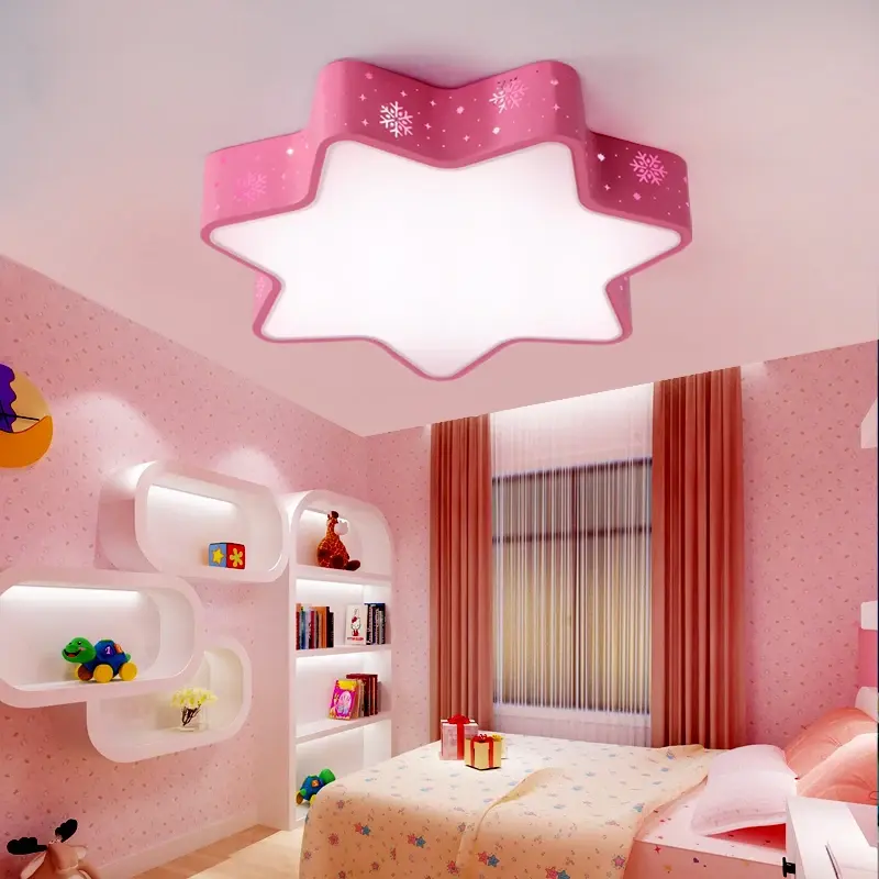 Plafonnier LED moderne en fer creux pour chambre à coucher d'enfant, décoration de la maison, salle à manger, plafonnier en acrylique rose neige pour enfant