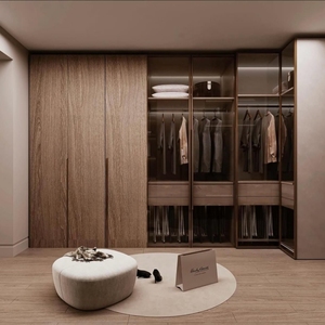 Moderna <span class=keywords><strong>cabina</strong></span> <span class=keywords><strong>armadio</strong></span> con pannelli a venature di legno e porte in vetro Custom Design <span class=keywords><strong>armadio</strong></span> per camere da letto di lusso - Product Image 1