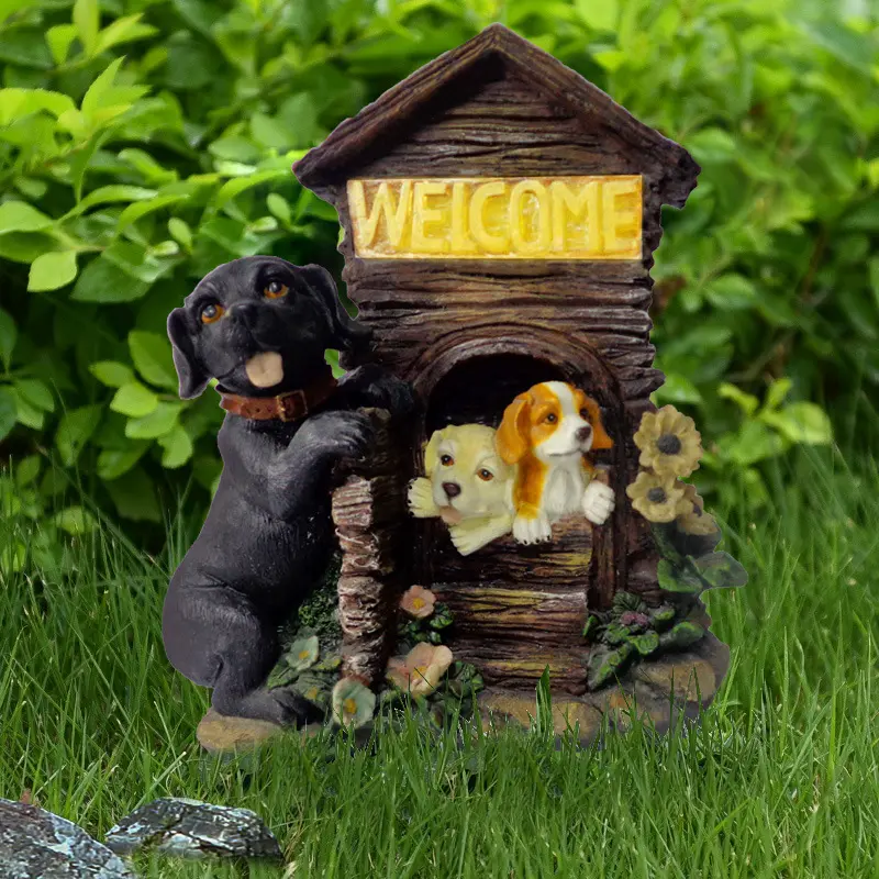 Bem-vindo cão Estátua para Casa, ao ar livre, Jardim, Pátio Melhores Presentes Gnome Resina Funny Garden Bird Bem-vindo Figurines Quintal Art Decoração