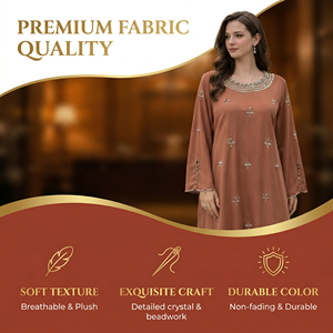 Abaya Modeste Ornée pour Femme, Longue, Coupe Ample, Idéale pour les Occasions Spéciales, Commande en Gros - Product Image 4