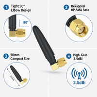 Antenne WiFi Monopole 90 Degrés 2.4GHz 2.5dBi à Gain Élevé RP-SMA Mâle pour Routeur PC Adaptateur Sans Fil Bluetooth