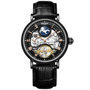 2025顶级流行皮革月相陀飞轮3D空心比例自动机械表男士现代古典风格 - Product Image 2