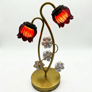 Metal Desk Lamp With Glass Flower Shades Warm White <b>LED</b> <b>Light</b> 2700K For Bedroom 25000hrs Lifespan - Product Image 1