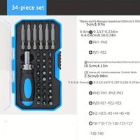 Juego de Herramientas de Reparación Industrial y Doméstica de 34 Piezas OEM, Mango de Acero con Acabado de Zinc, Puntas Magnéticas, Puntas de Destornillador Multiusos