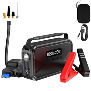 Démarreur de batterie de voiture d'urgence avec compresseur d'air portable pour batterie de voiture 12V, batterie externe pour camping en plein air, lumière LED - Product Image 1