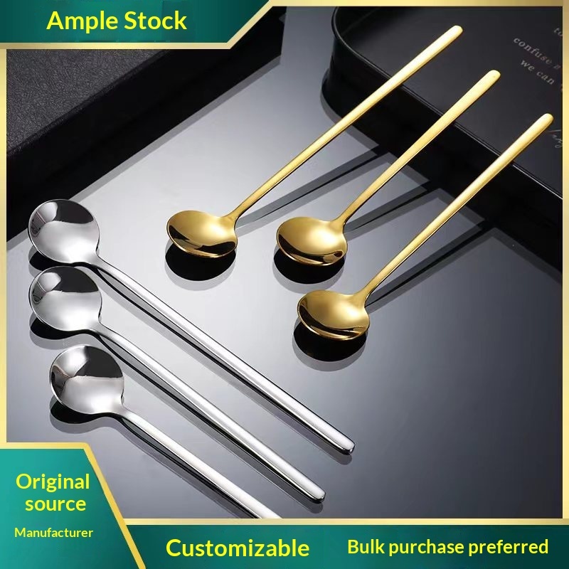Estick Stainless Steel Long Handle Thickness Modern Design Golden Small Ice Coffee Mixing Spoon Household Hand Gift Wholesale · image 2