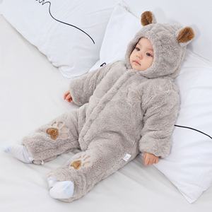 Automne hiver bébé chenille vêtements épaissi Heattech barboteuse polaire-doublé kaki pyjama avec fermeture à bouton pour les nouveau-nés - Product Image 1