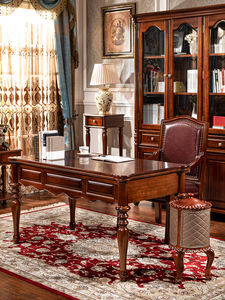 Set <span class=keywords><strong>Scrivania</strong></span> <span class=keywords><strong>in</strong></span> Legno Massello Stile Country Americano - <span class=keywords><strong>Poltrona</strong></span> <span class=keywords><strong>in</strong></span> <span class=keywords><strong>Pelle</strong></span> per Ufficio Domestico Studio - Product Image 4