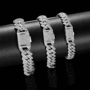 Full <b>Iced</b> <b>Out</b> Hip Hop 15mm Big Vvs Moissanite Bracelet 925 Sterling Silver Sparkling Cuban Link Bracelet - Product Image 2