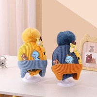 Nouveau bonnet d'hiver pour enfants, motif dessin animé mignon, double couche épaisse, protection des oreilles, en laine tricotée, pour garçons, bonnet tendance à enfiler