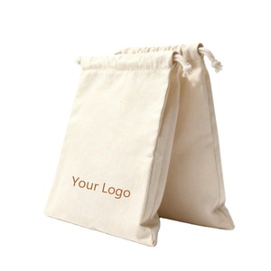 Vente flash - Pochette anti-poussière de couleur naturelle, logo personnalisé imprimé, petite pochette en coton avec cordons - Product Image 1