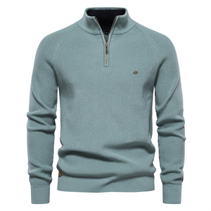Inverno Hot Sale malhas Moda Mangas Compridas Cor Sólida Gola Alta Casual dos homens meia-zip pulôver camisola - Product Image 6