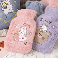 Adorable Bouillotte à Remplir d'Eau à Motif de Dessin Animé |   Housse en flanelle amovible à motif personnalisé |   Portable pour réchauffer le corps et les mains