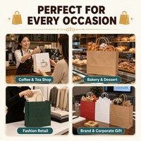 Sac de courses en papier kraft coloré avec poignée torsadée, plus de 15 couleurs, 10 tailles, base doublement collée, impression personnalisée OEM, vente au détail à emporter