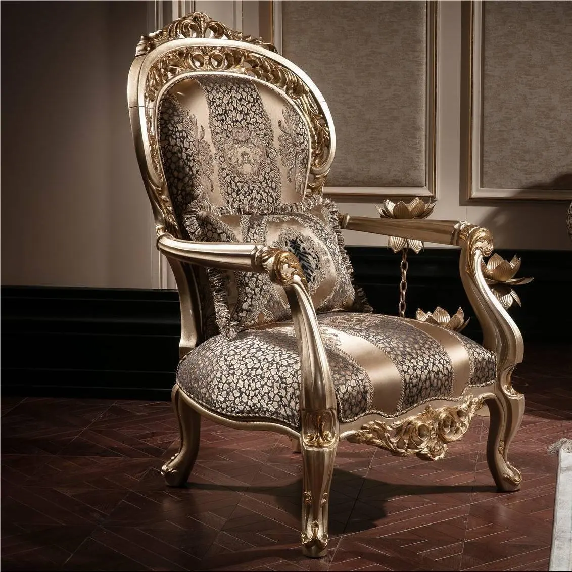 Cadeira de jantar de estilo clássico europeu, 100%, folha de ouro terminada personalizada