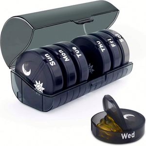 Customized logo <b>7</b>-day Medicine Box, Portable 21-box Medicine Sorter, Black Polypropylene <b>Tablet</b> Storage Box - Product Image 1