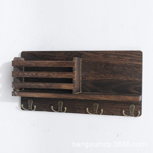 Wall Mounted Storage <b>Shelf</b> With <b>Hooks</b> And Clock For Entryway Organization - Product Image 4