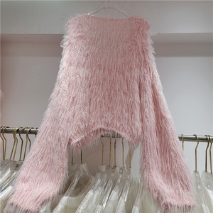 <span class=keywords><strong>Manteau</strong></span> doux en fausse fourrure tricoté style féerique avec fleurs en mohair 3D, col en V, longueur moyenne, coupe ajustée, pour femme enceinte, style vintage - Product Image 2