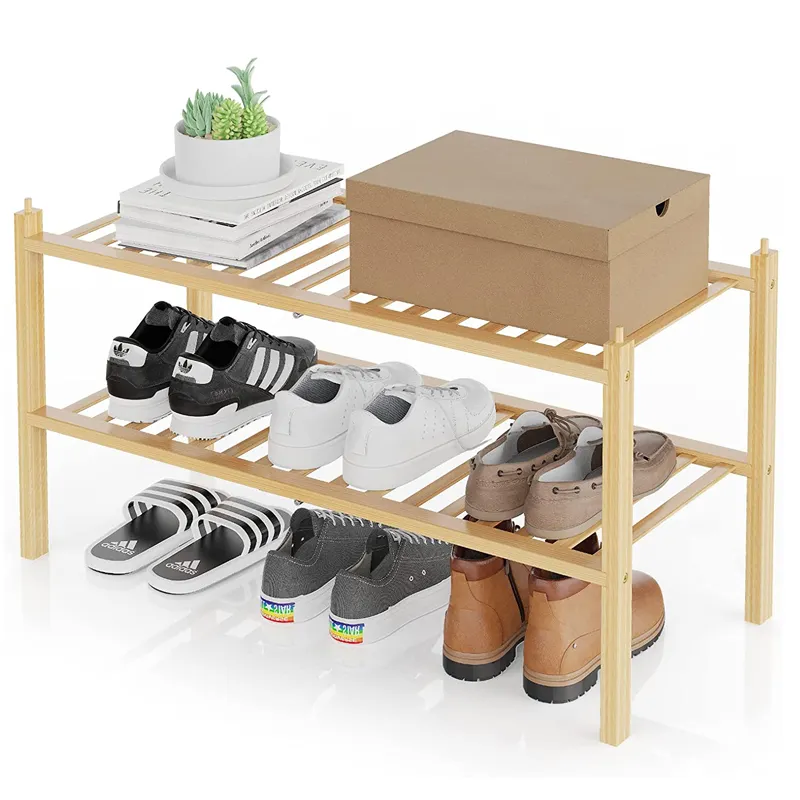 SOPEWOD 2-Tier shoe shelf organizer modern shoe storage cabinet shoe rack designs wood