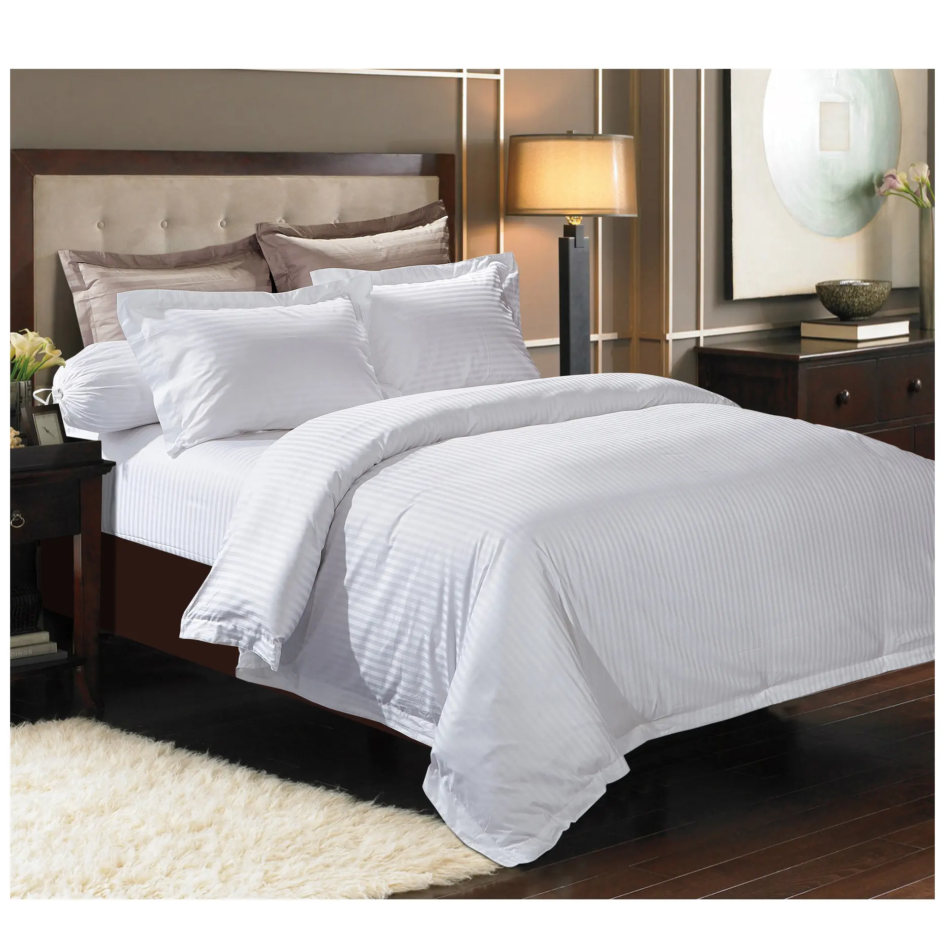 Atacado fábrica preço branco hotel cama roupa 100% algodão consolador define cama hotel