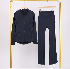 Ensemble de survêtement de yoga 2 pièces <span class=keywords><strong>LULUS</strong></span> pour femme – Veste de jogging unie et pantalon évasé à taille élastique avec fermeture éclair avant et manches longues – Collection Printemps - Product Image 2