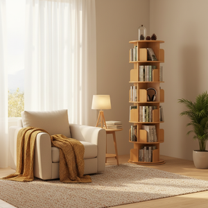360 gradi girevole in legno massello moderno soggiorno scaffale salvaspazio portaoggetti a pavimento per studenti a casa bambini - Product Image 2
