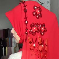 Gran Oferta Hiyab Envolvente Tipo Jersey con Borde de Borlas y Flores Elaboradas, Hecho a Mano, para Mujeres Musulmanas, Venta al por Mayor de Fábrica